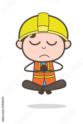 Doing Prayer Pose - Cute Cartoon Male Engineer Illustration