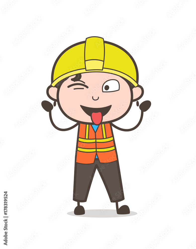 Teasing Caricature Face - Cute Cartoon Male Engineer Illustration