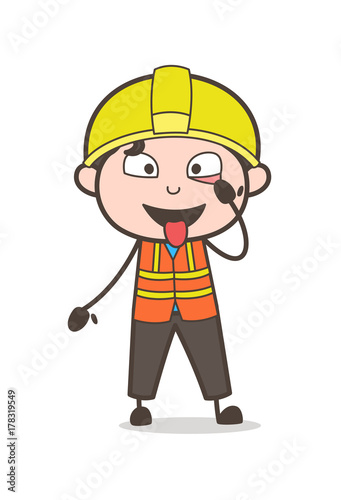 Showing Eyes and Tongue - Cute Cartoon Male Engineer Illustration
