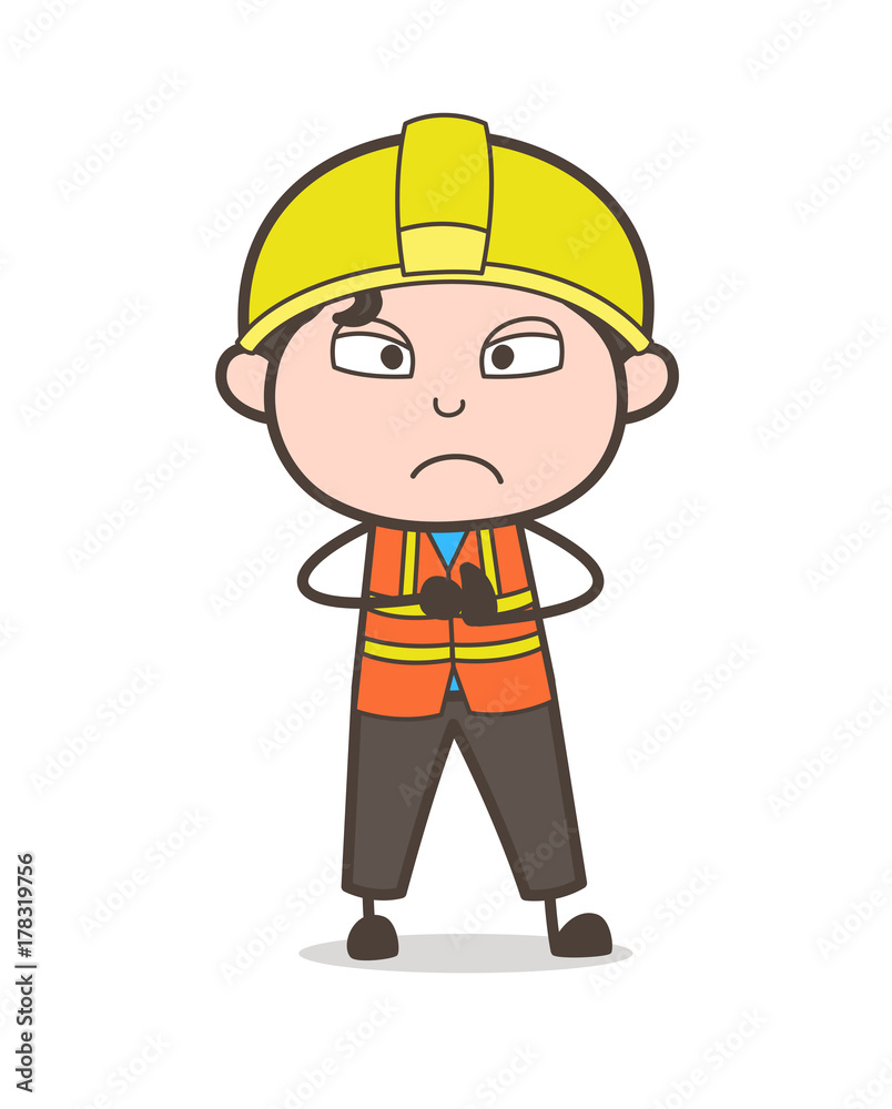 Anger Face Expression - Cute Cartoon Male Engineer Illustration