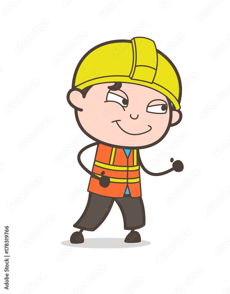 Running and Smiling Face - Cute Cartoon Male Engineer Illustration Running and Smiling Face - Cute Cartoon Male Engineer Illustration