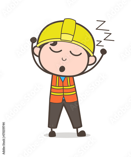 Yawning and Sleeping Face - Cute Cartoon Male Engineer Illustration