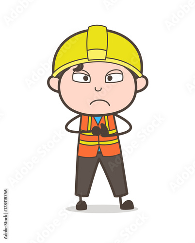 Anger Face Expression - Cute Cartoon Male Engineer Illustration