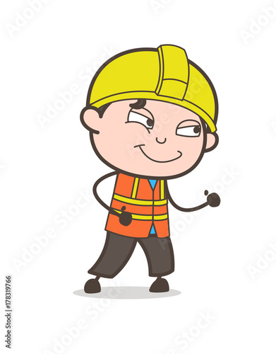 Running and Smiling Face - Cute Cartoon Male Engineer Illustration