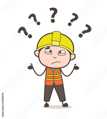 Confused Face Expression - Cute Cartoon Male Engineer Illustration