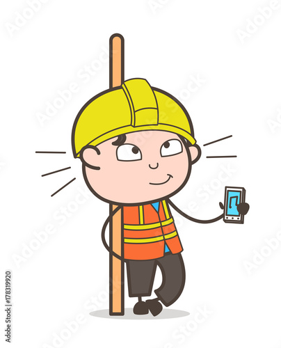 Listening Music - Cute Cartoon Male Engineer Illustration