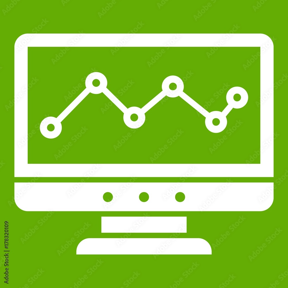 Graph in computer screen icon green Graph in computer screen icon green