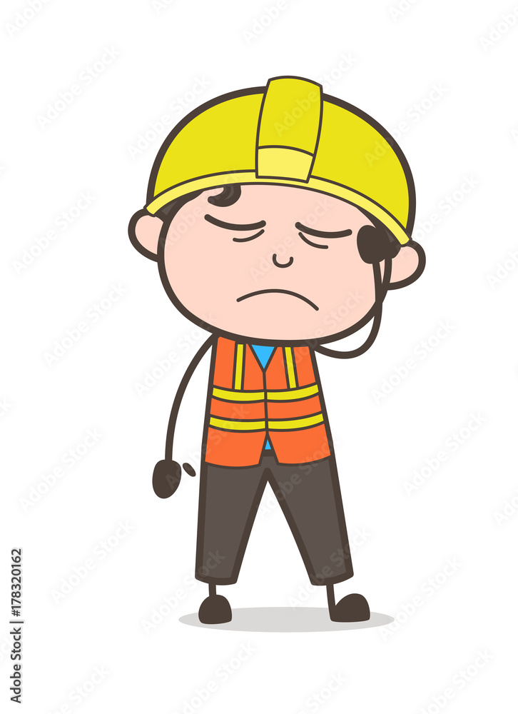Sick Face Expression - Cute Cartoon Male Engineer Illustration