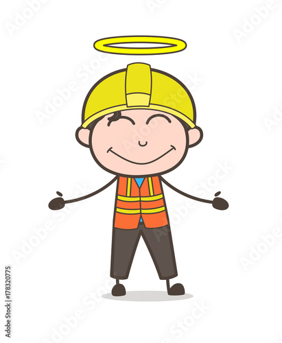 Smiling Face with Halo - Cute Cartoon Male Engineer Illustration