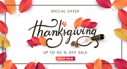calligraphy of Thanksgiving day sale banner. Seasonal lettering.vector illustration