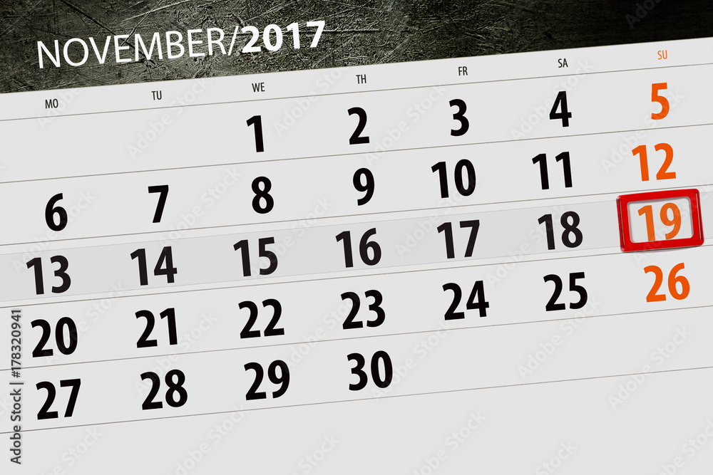 Obraz premium November 19 calendar