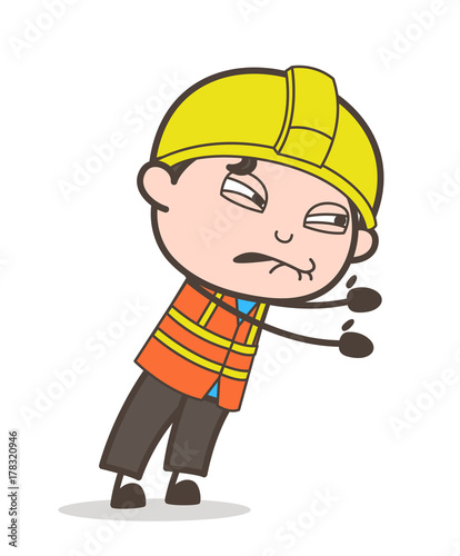 Pushing with Full of Force - Cute Cartoon Male Engineer Illustration