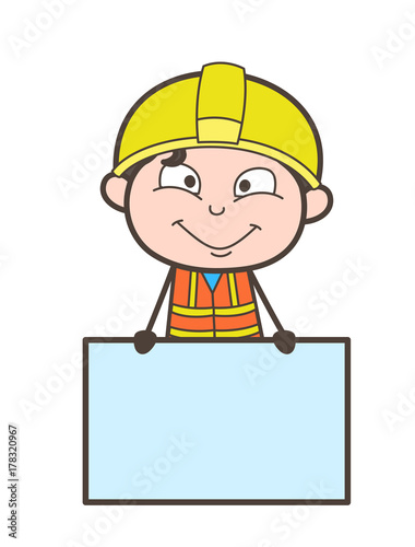 Salesman with Ad Banner - Cute Cartoon Male Engineer Illustration