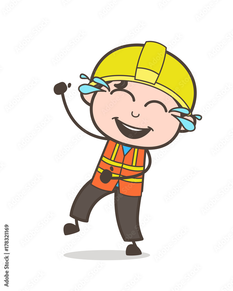 Laughing Face with Tears of Joy - Cute Cartoon Male Engineer Illustration