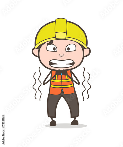 Grimacing Face - Cute Cartoon Male Engineer Illustration