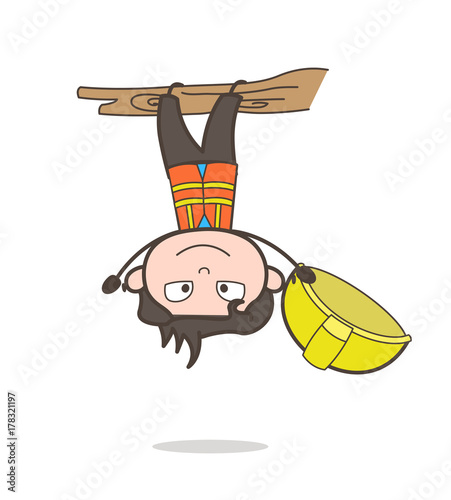 Hanging Upside Down - Cute Cartoon Male Engineer Illustration