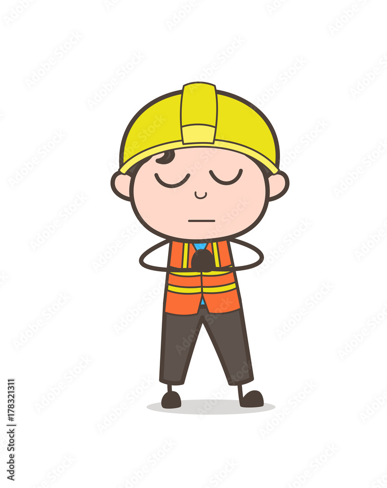 Calm and Praying Face - Cute Cartoon Male Engineer Illustration Calm and Praying Face - Cute Cartoon Male Engineer Illustration