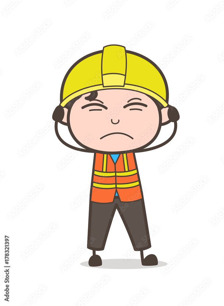 Irritated Face Expression - Cute Cartoon Male Engineer Illustration Irritated Face Expression - Cute Cartoon Male Engineer Illustration