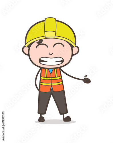Irritating and Grimacing Face - Cute Cartoon Male Engineer Illustration