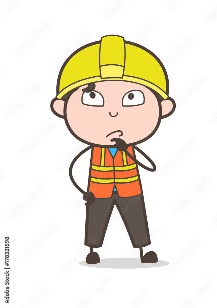 Thinking Face - Cute Cartoon Male Engineer Illustration Thinking Face - Cute Cartoon Male Engineer Illustration