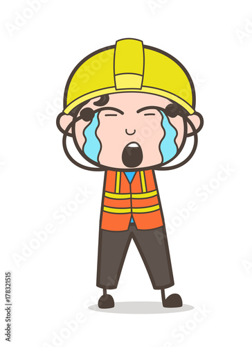 Loudly Crying Face - Cute Cartoon Male Engineer Illustration
