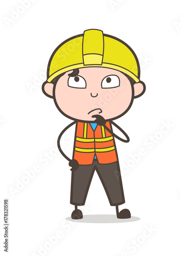 Thinking Face - Cute Cartoon Male Engineer Illustration