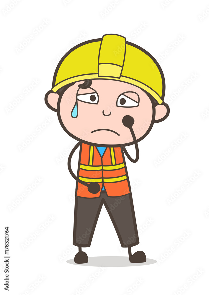 Crying Face with Tears - Cute Cartoon Male Engineer Illustration