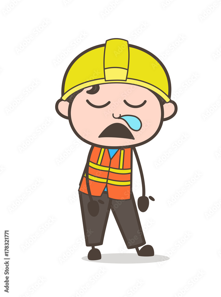 Sleepy Face - Cute Cartoon Male Engineer Illustration Sleepy Face - Cute Cartoon Male Engineer Illustration