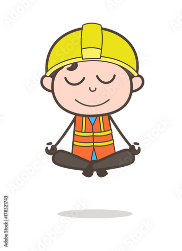 Yoga Pose - Cute Cartoon Male Engineer Illustration