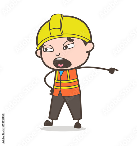 Very Angry and Shouting Expression - Cute Cartoon Male Engineer Illustration