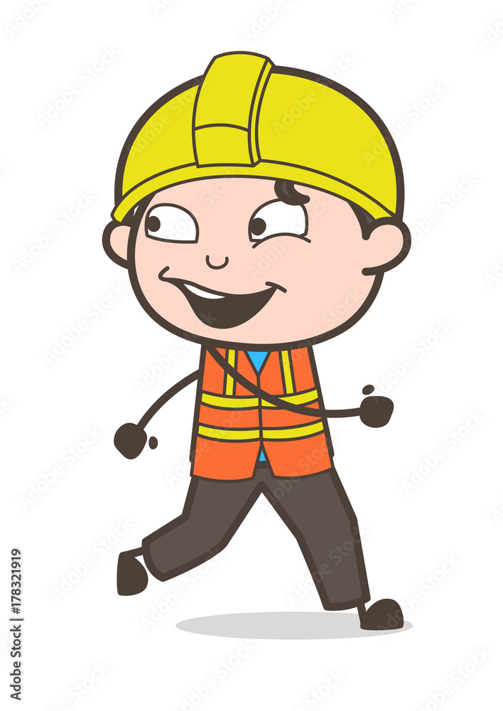 Running in Happy Mood - Cute Cartoon Male Engineer Illustration Running in Happy Mood - Cute Cartoon Male Engineer Illustration