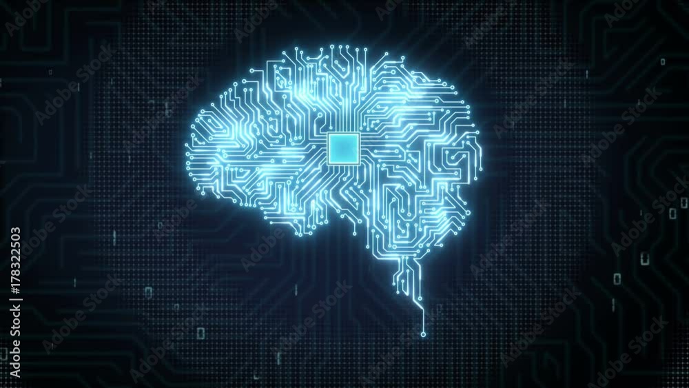 Brain connected CPU chip circuit board, 4K size movie.grow artificial intelligence. 1. 