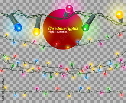 christmas lights isolated, vector transparent illustration