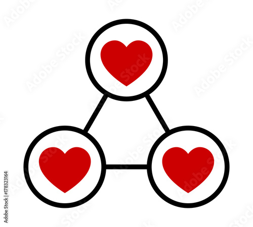 Love triangle or polygamy / polygamous relationship flat vector icon for apps and websites