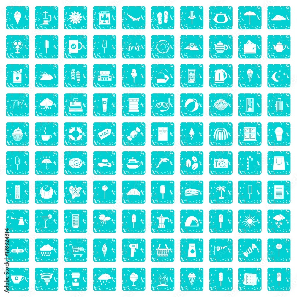 100 ice cream icons set grunge blue 100 ice cream icons set grunge blue