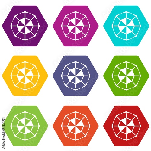 Diamond gemstone icon set color hexahedron