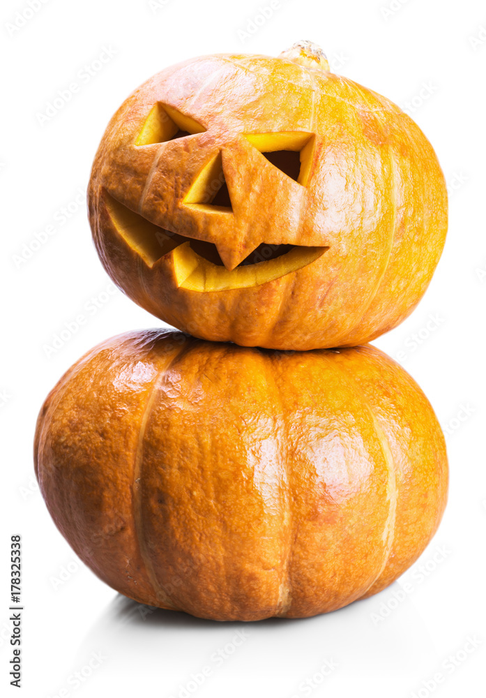 Obraz premium Jack lantern for Halloween made of pumpkin isolated on white background