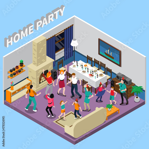 Home Party Isometric Composition