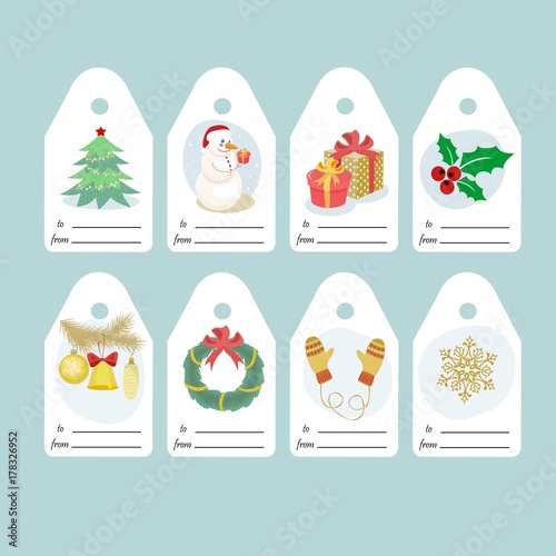 Wallpaper Mural set of Christmas gift tags with bright pictures Torontodigital.ca