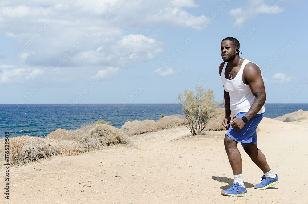 Strong African black man running