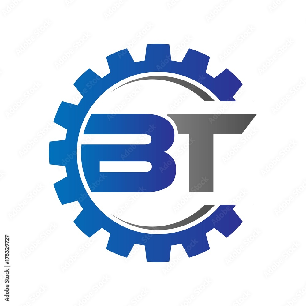 bt initial logo vector with gear blue gray bt initial logo vector with gear blue gray