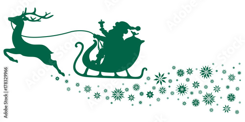 Christmas Sleigh & Snowflakes Green