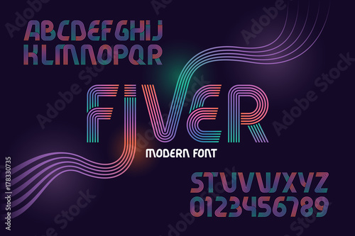 Vector geometric font named "Fiver" made from five gradient color lines