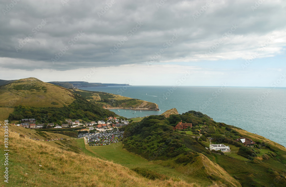 View of West Lulworth and Lulworth Cove, Dorset, UK