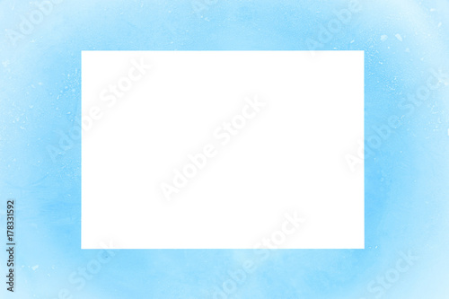 blank white card on blue ice background