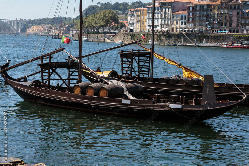 Traditional Rabelo Boats on the Bank of the River Douro - Porto,