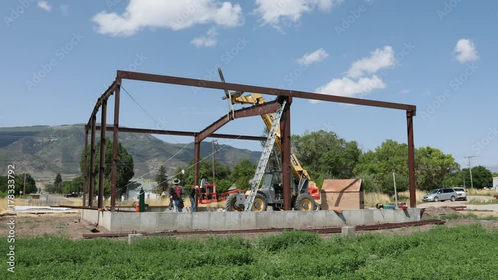 Steel metal building construction rural farm. Construction of rural farm agriculture building. Delivery and installation of prefabricated metal building. Engineering architectural design. Steel metal building construction rural farm. Construction of rural farm agriculture building. Delivery and installation of prefabricated metal building. Engineering architectural design.