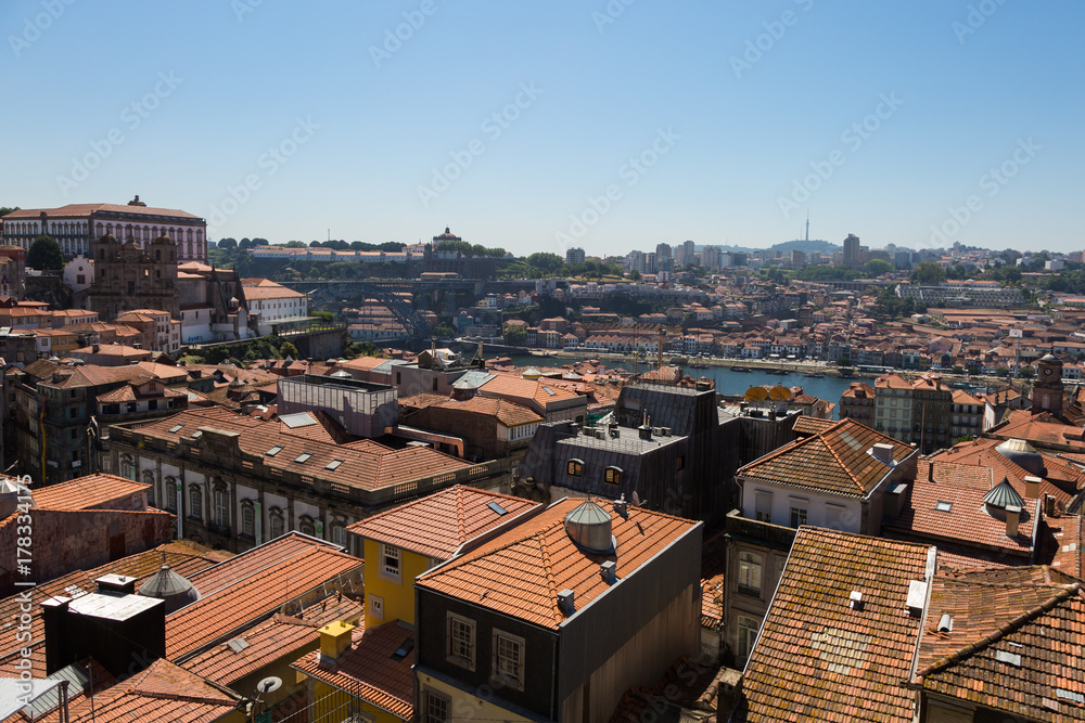 Aerial View of Dom Luis I Bridge over Douro River and Oporto's H