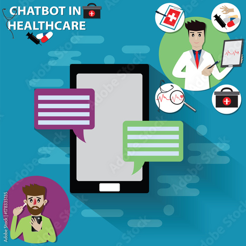 Technology concept,Sick man asks the doctor for information with take care himself in chatbot - vector
