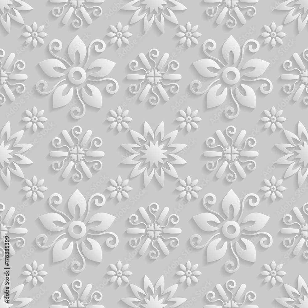 Seamless 3D white floral  pattern,  vector. Endless texture can be used for wallpaper, pattern fills, web page  background,  surface textures.